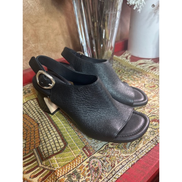 rag & bone New York Black Leather Slingback Block Heel Sandals Size 37 - Picture 3 of 8
